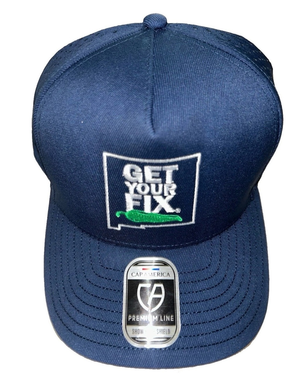 Get Your Fix New Mexico Hatch Chile Peppers Navy Water-Resistant Perforated Cap